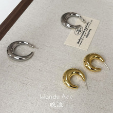 新款铜镀真金高品质银色金色耳圈女高级感耳饰品适合冬天的耳环