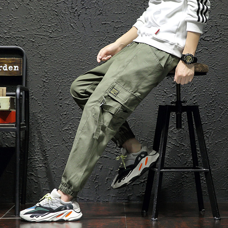 裤子男生束脚工装裤九分大码直筒高街搭配高帮板鞋的矮个显高公资