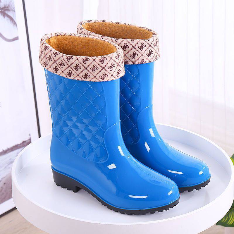 韩版加绒雨鞋女雨靴防滑防水鞋冬季时尚保暖中筒成人加棉胶鞋水靴