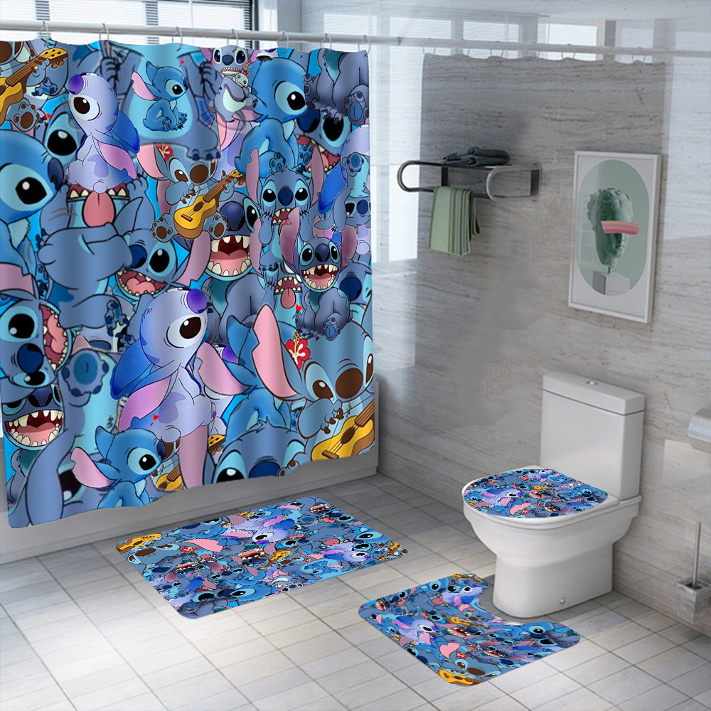 Stitch Shower Curtain Stitch Bathroom Set Toilet Mat Three-Piece Set Custom Factory Wholesale