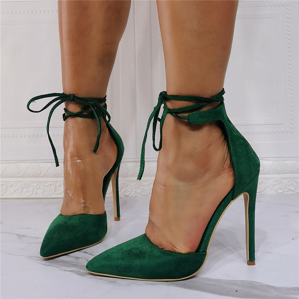 欧美外贸跨境ebay速卖通系带性感超细高跟夜店大码47尖头女单鞋