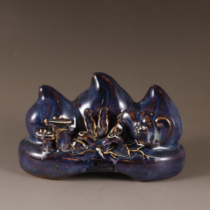 洪宪民国窑变釉三桃笔山笔架镇纸仿古陶瓷老货古玩古董收藏品摆件