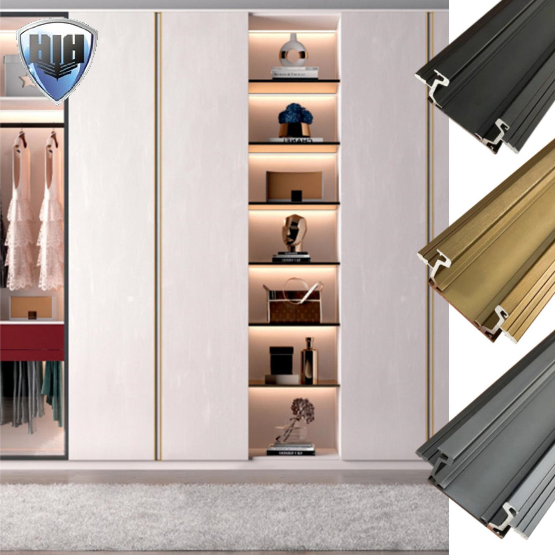 加厚l型子母款拉手衣柜橱柜门通顶暗藏拉手内嵌式隐形堵头暗拉手