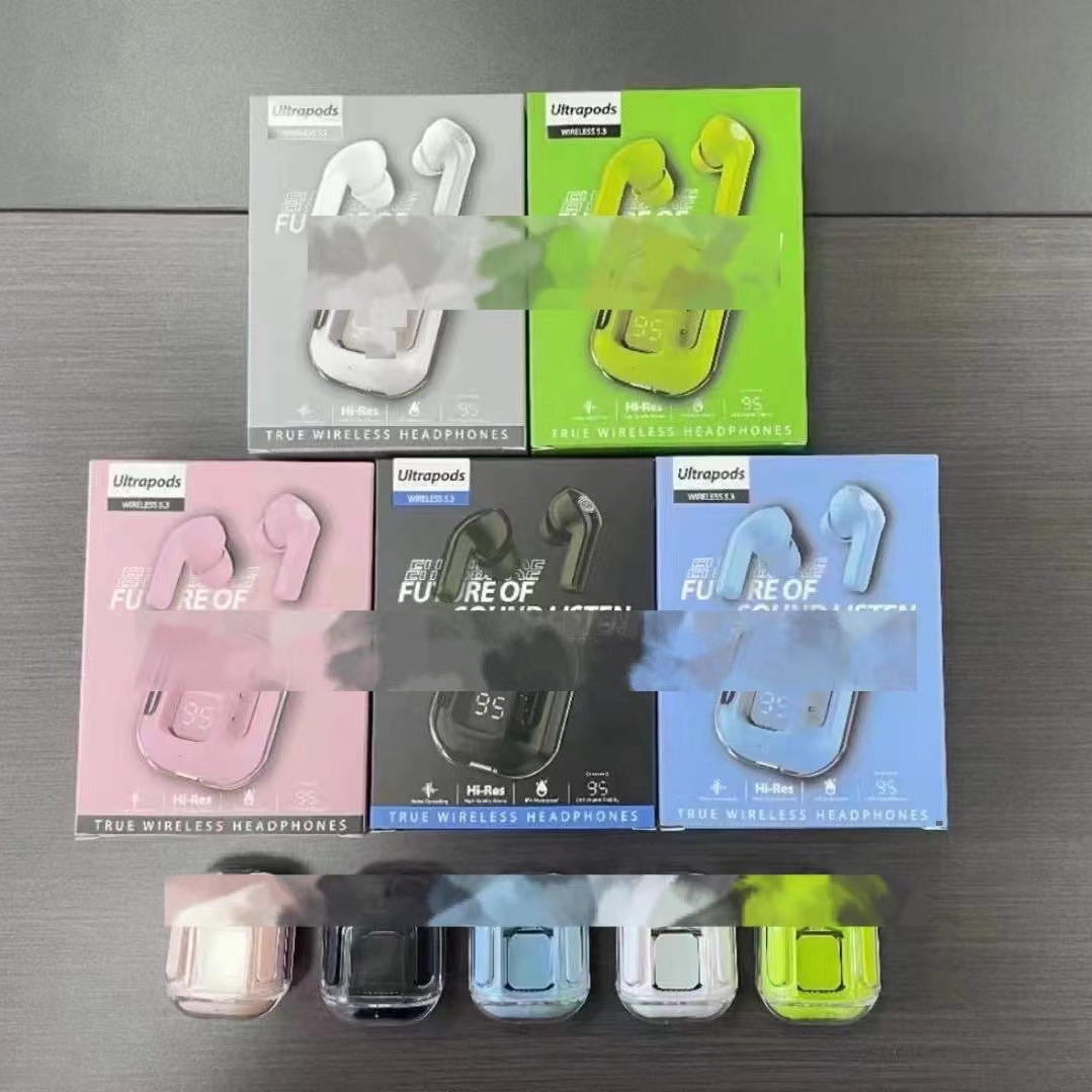 Cross-Border Hot Bluetooth Headset Transparent Digital Display Charging Warehouse Tws Ultra-Long Life Battery Macaron Wireless Bluetooth Headset