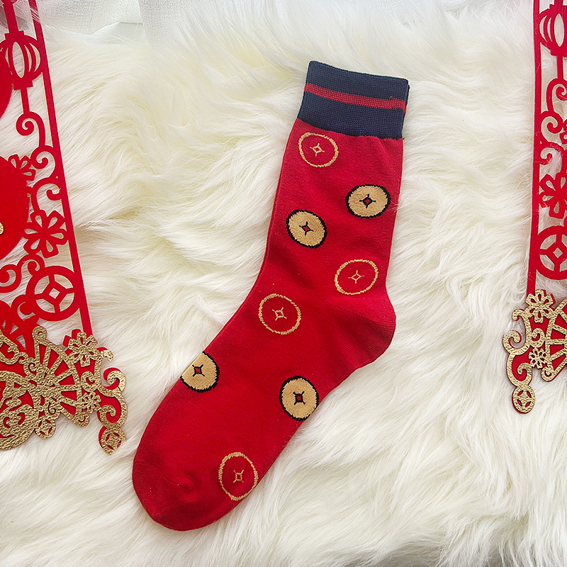 Socks Men Autumn and Winter Cotton Socks Zodiac Anniversary Year Red Socks New Year Socks Dragon Year Couple Socks Autumn Women Stockings