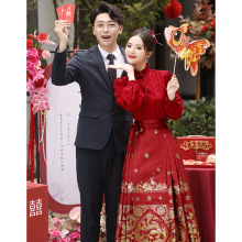 新中式国风红色马面裙敬酒服新娘结婚套装婚服汉服女长袖礼服春季