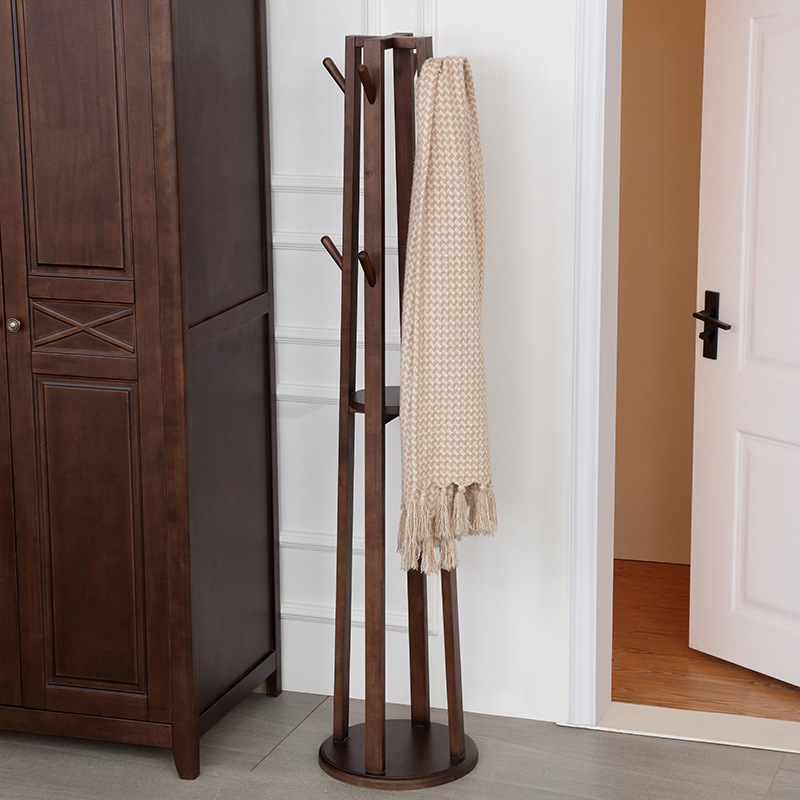 American Solid Wood Coat and Hat Rack Bedroom Simple Standing Wall Mounted Clothes Hat Rack Rubber Wood Household Hangers