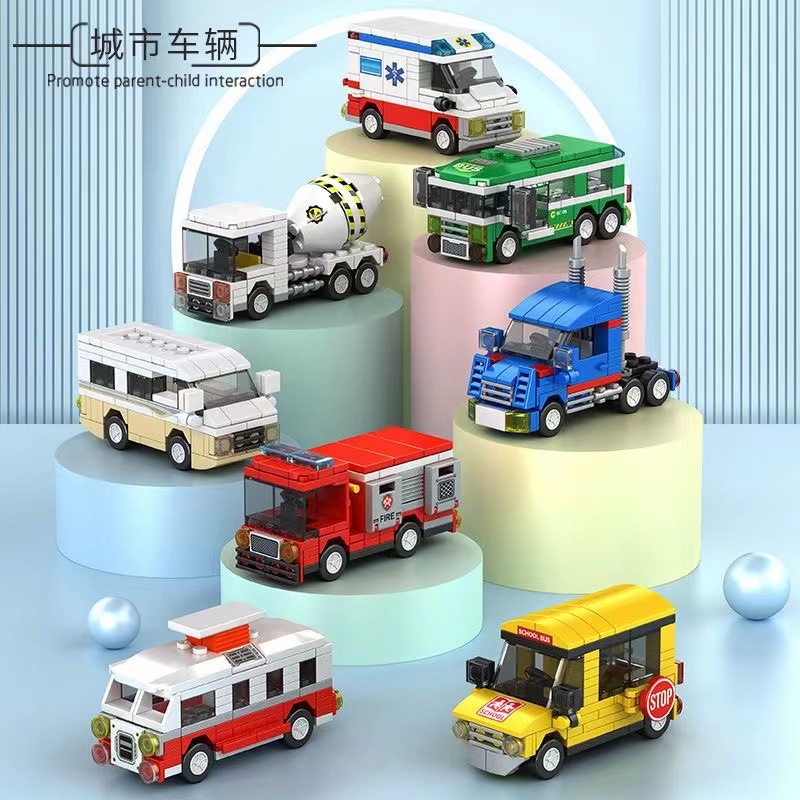 Compatible with Lego Building Blocks Car Blind Box Racing Puzzle Science and Education Assembled Sports Car Children's Toy Stall One Piece Dropshipping