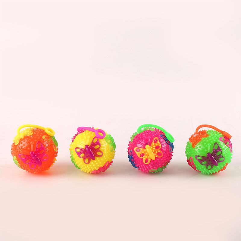 New Creative Glow Elastic Butterfly Ball 7.5cm Sound Flash Ball Squeeze and Sound Stall Night Market Hot Sale Toys
