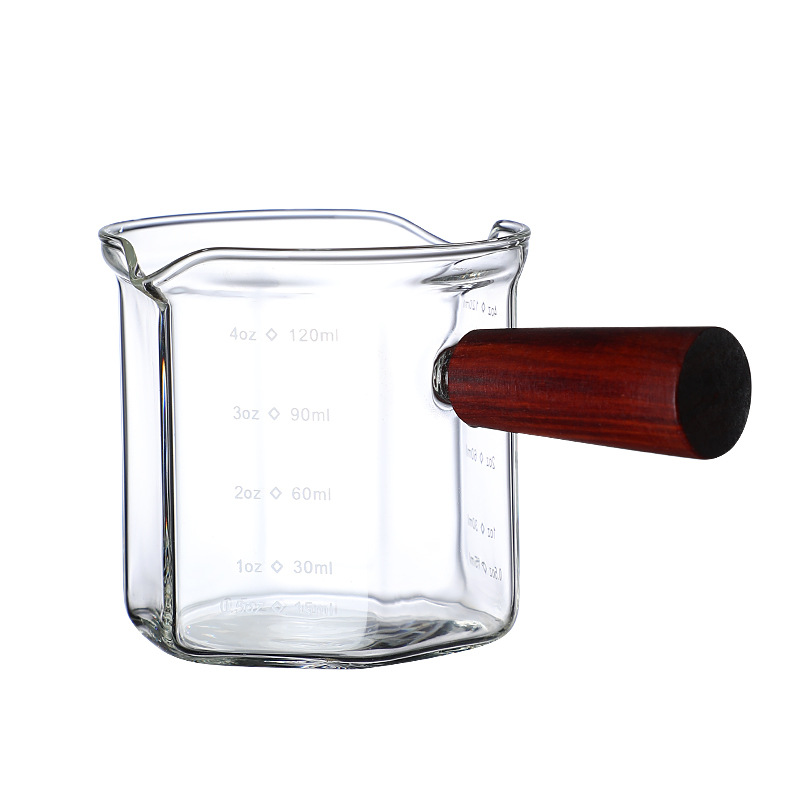 Ins Extract Espresso Small Milk Cup Wooden Handle Glass Milk Can Coffee Measuring Cup Small Milk Pot Sauce Dipping Cup Sauce Bucket