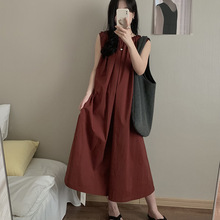 现货2024年夏季新款韩国东大门小众时髦洋气捏褶设计感背心连衣裙