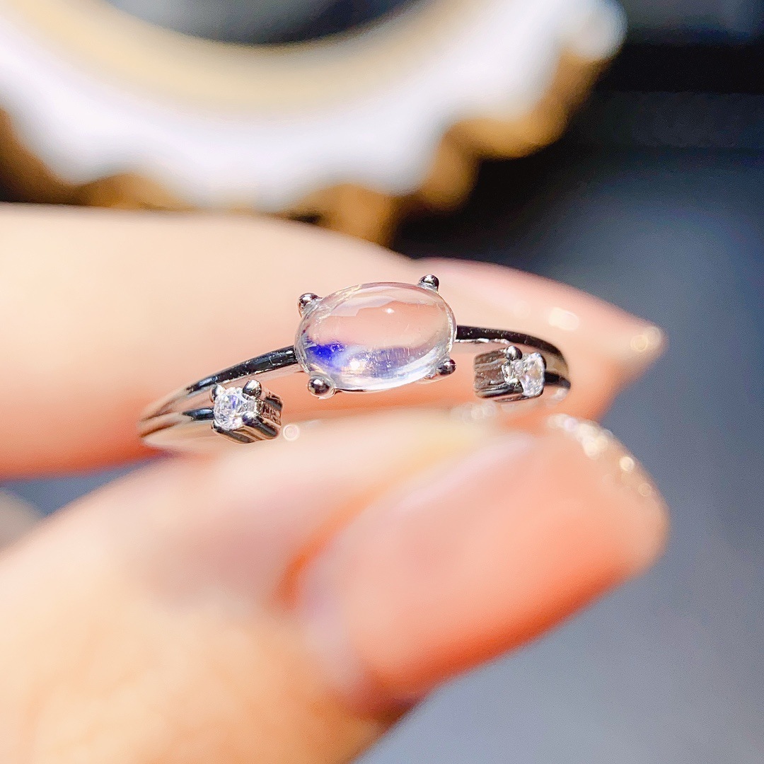 工厂批发爆款天然月光石戒指s925银镶嵌主石4*6热销欧美一件代发