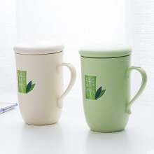 竹纤维早餐杯家用和风带盖牛奶杯大容量情侣咖啡杯创意水杯茶杯