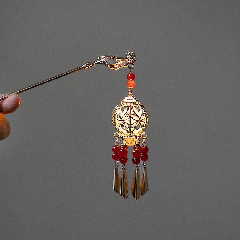 Popular Ancient Style Han Chinese Clothing Lantern Tassel Luminous Hairpin Court Fairy Hair Clasp Accessories GD Step Shake Hair Clip Hair Accessories