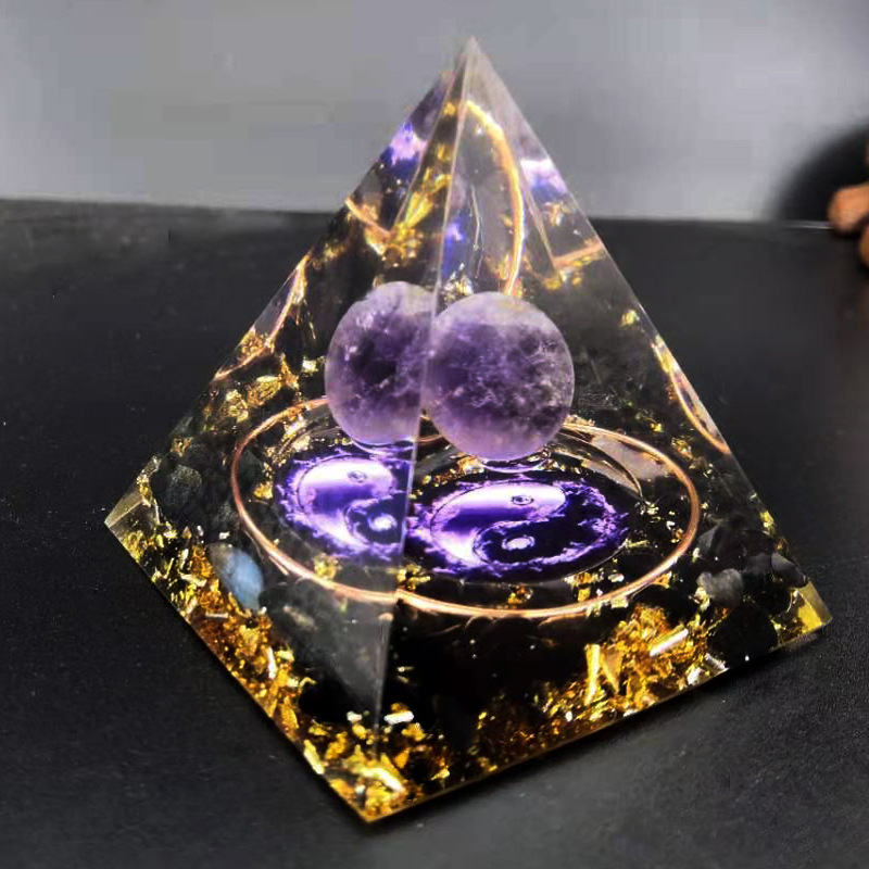 外贸跨境3d符文黑耀树脂天然水晶能量球金字塔摆件居家办公-阿里巴巴