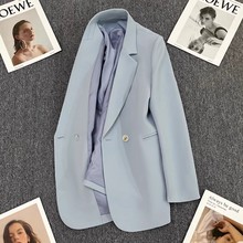 蓝色西装外套女2023年秋季新款设计感气质单排扣小众时尚潮流西服