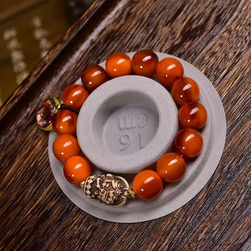 天然山龟圆珠子手串单圈回流骨前世今生吊坠藏式文玩复古手链饰品