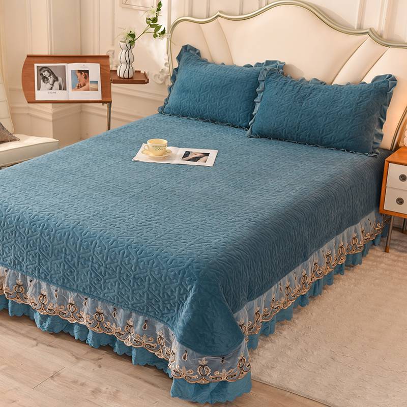 床盖 牛奶绒夹棉床盖 蕾丝花边床盖2023新品 澳盈家居-阿里巴巴