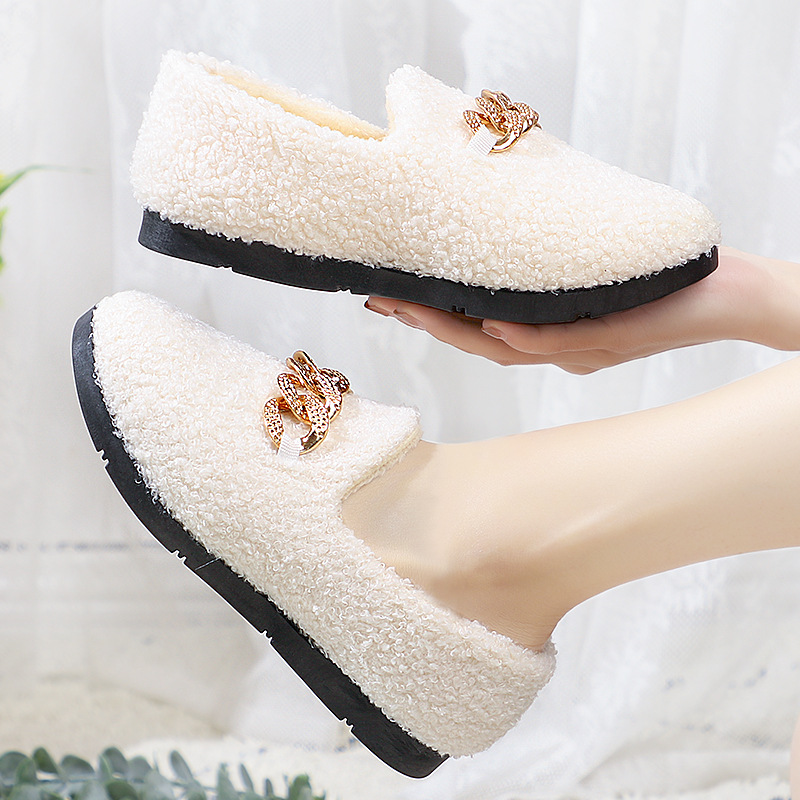 2023 Winter New Cotton Gommino Loafers Women's Warm Postpartum Confinement Shoes Soft-Soled Furry Shoes One Piece Dropshipping