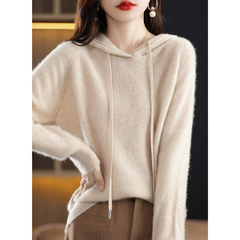 2022 Autumn and Winter Cross-Border Women's Knitwear Korean Style Solid Color Knitted Hooded Hoodie Lazy Sweater Coat