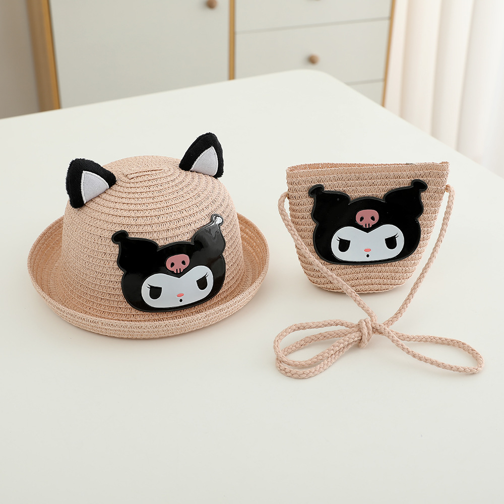 Cartoon Animal Straw Hat Bag Set Summer Sun Hat Cute Sun Hat Super Cute Children Curling Cool Hat