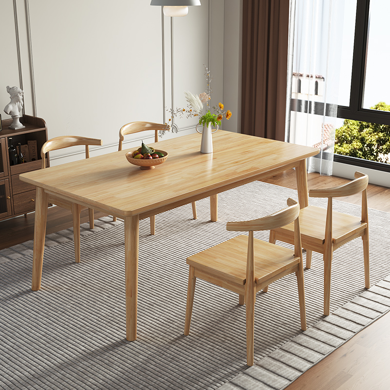 n5全实木餐桌长方形小户型家用餐厅商用饭桌子现代简约原木桌椅组