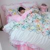sheet Quilt cover winter keep warm milk Bed skirt Four piece suit Fleece Coral Princess wind lace Three