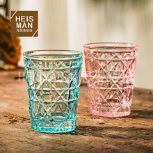 海思曼彩色格纹威士忌杯高颜值彩绘洋酒杯家用玻璃水杯撞色啤酒杯