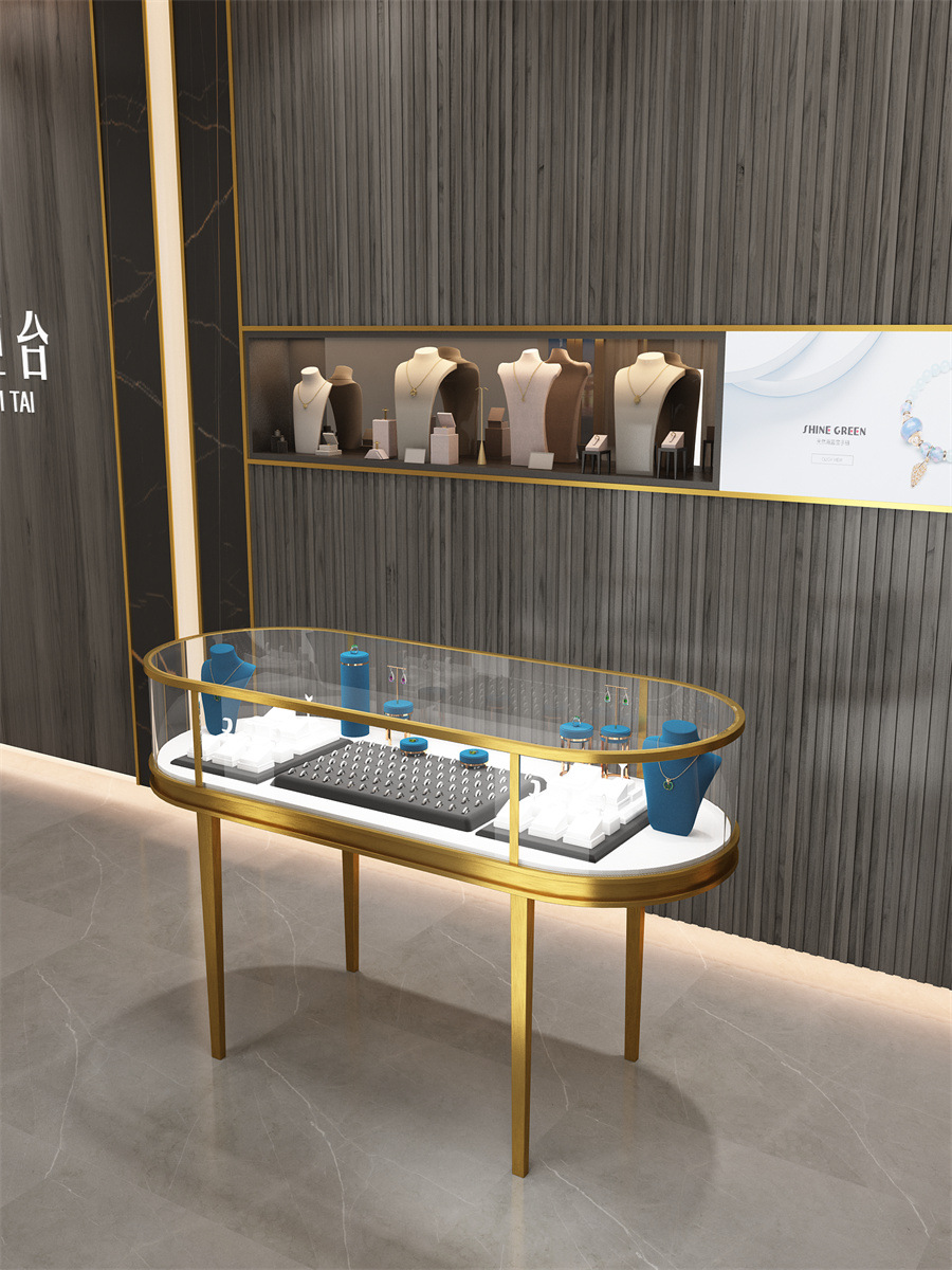 鼎辉圆弧形中岛柜珠宝饰品首饰椭圆玻璃柜台翡翠陈列柜奢侈品展柜
