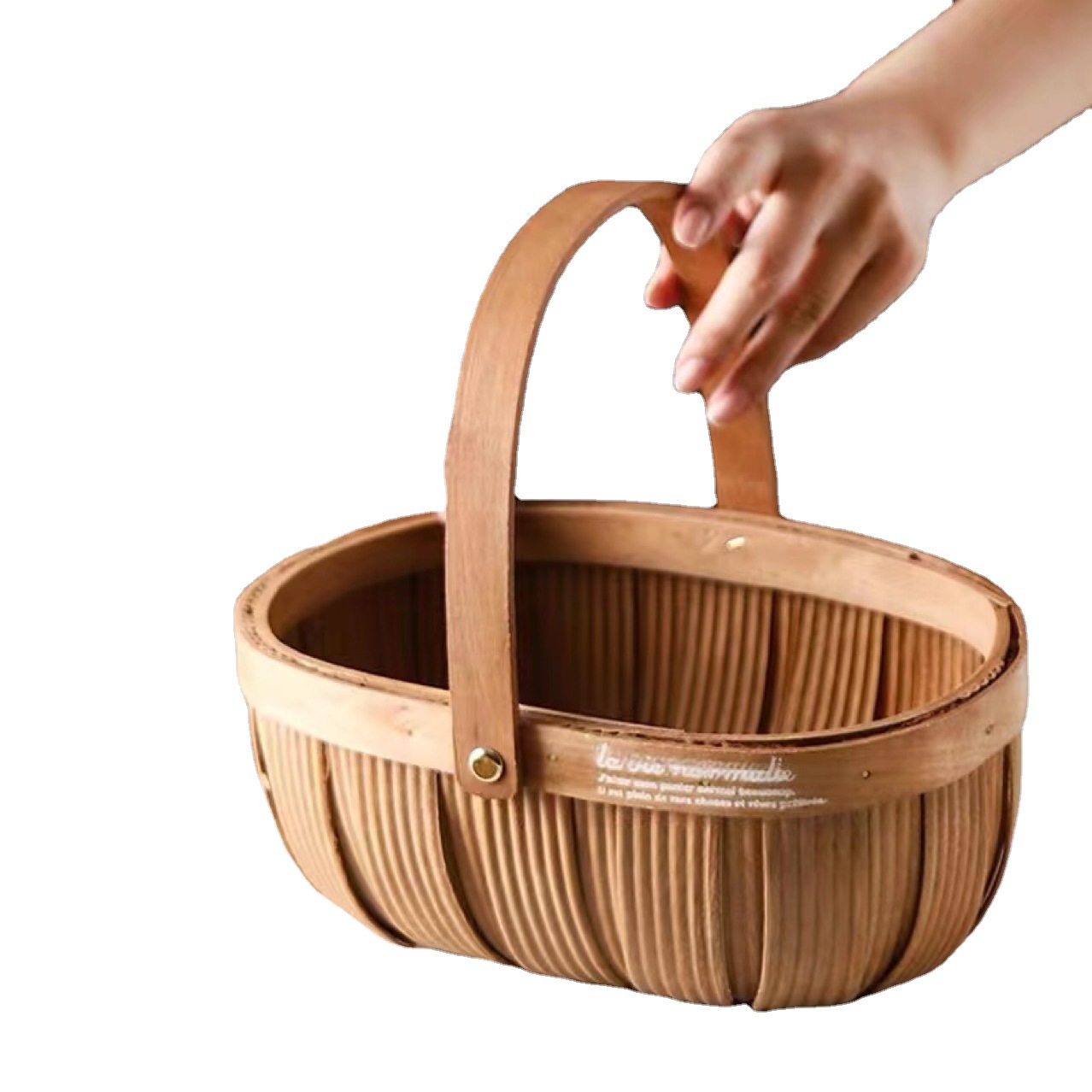 Japanese Style Garden Fruit Basket Wood Piece Woven Snack Storage Basket Bread Vegetable Basket Picnic Basket Factory Direct Supply