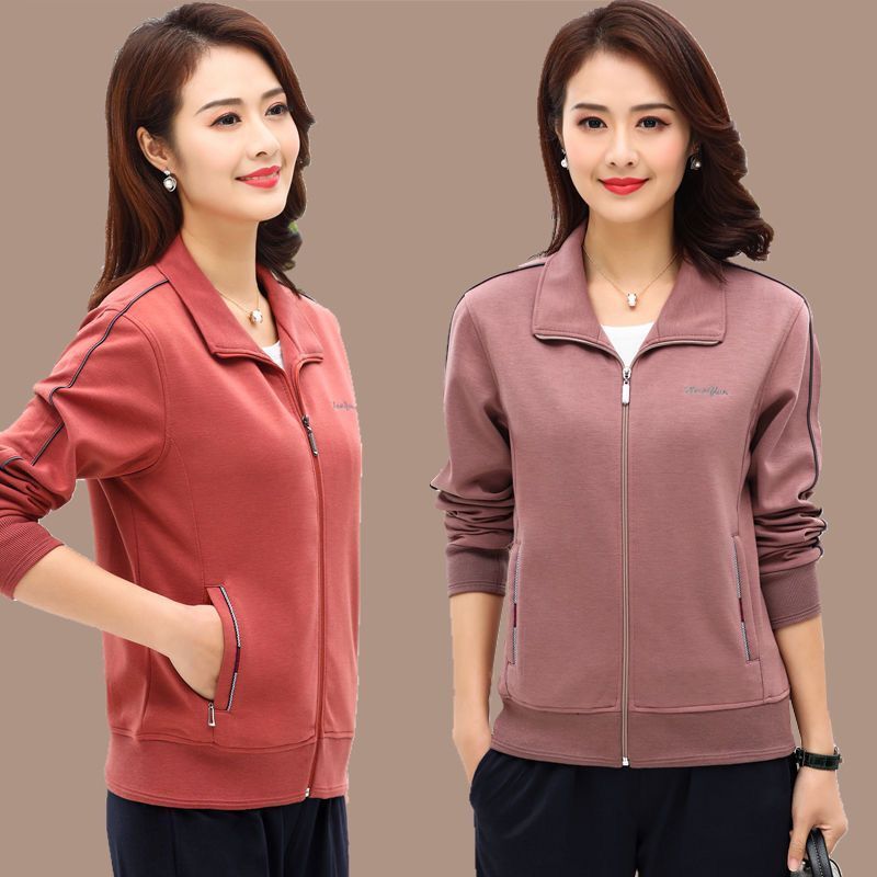 运动上衣女中年女士妈妈装春款秋装外套气质中老年休闲运动服衣