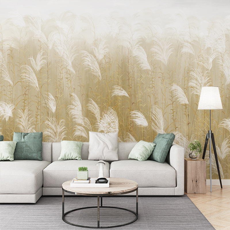 芦苇墙布电视背景墙壁纸新中式壁布客厅卧室床头壁画法式复古美式