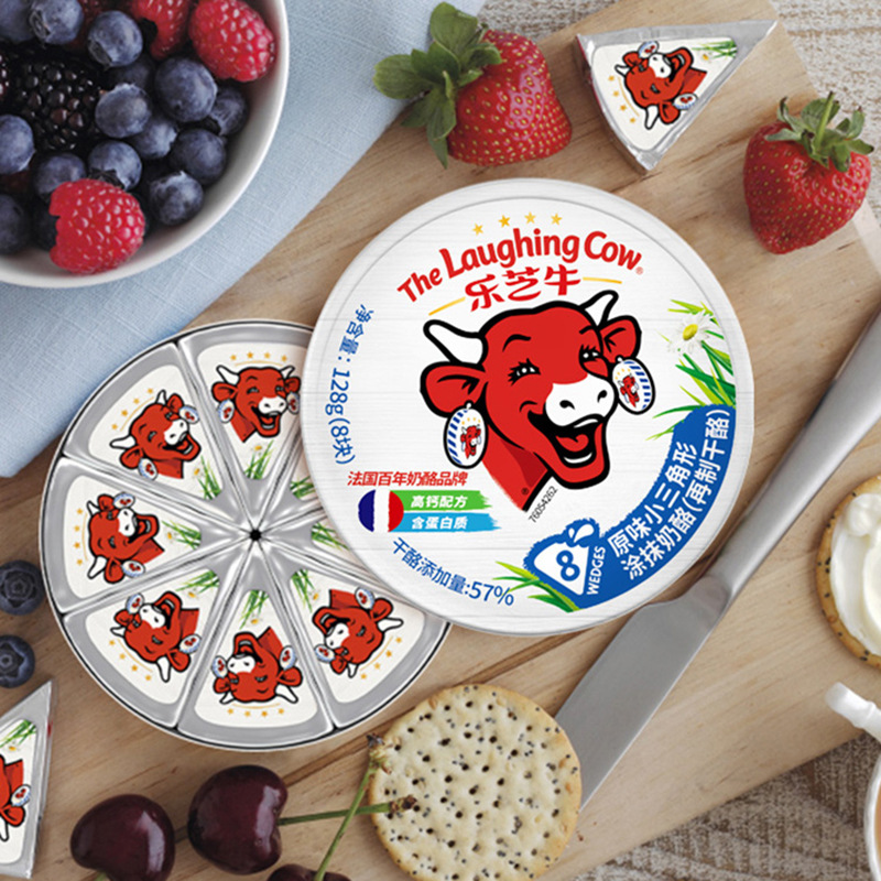 法国乐芝牛小三角原味涂抹奶酪圆盒8粒芝士 儿童高钙乳酪 128g/盒