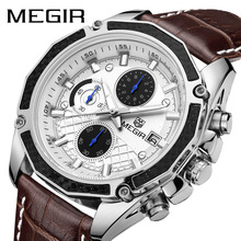 MEGIR/美格尔男士手表多功能计时日历男表夜光防水日历皮带腕表