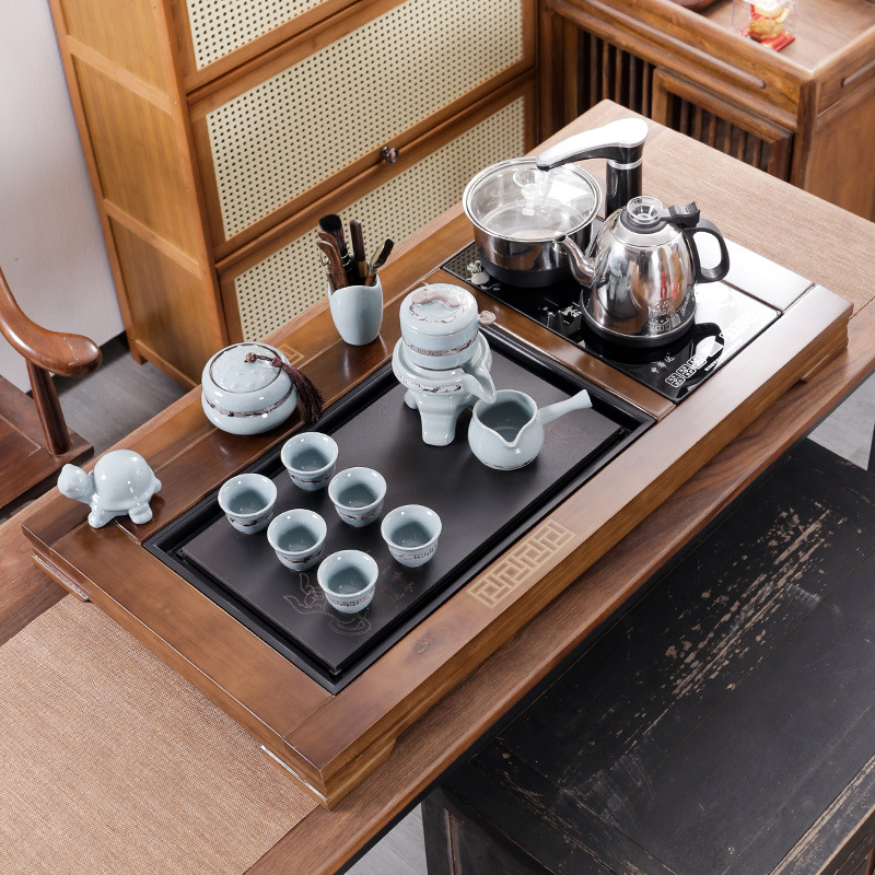 功夫茶具套装家用全自动一体实木乌金石茶盘烧水壶茶道茶台茶海