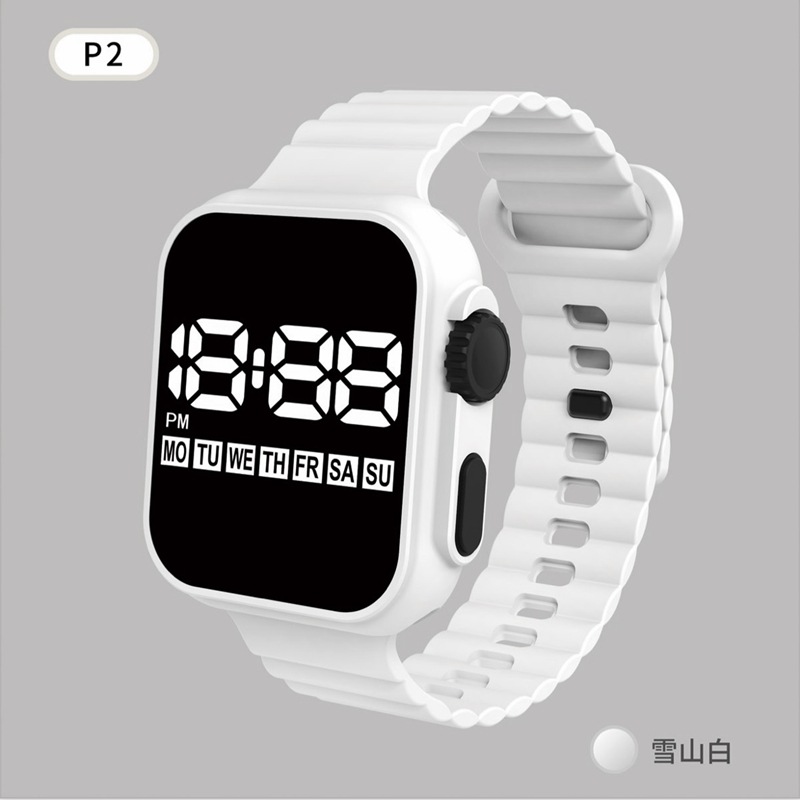 New LED Electronic Watch P2 Week Square Net Red Double Button Luminous Digital Sports Student Spot Cross-Border
