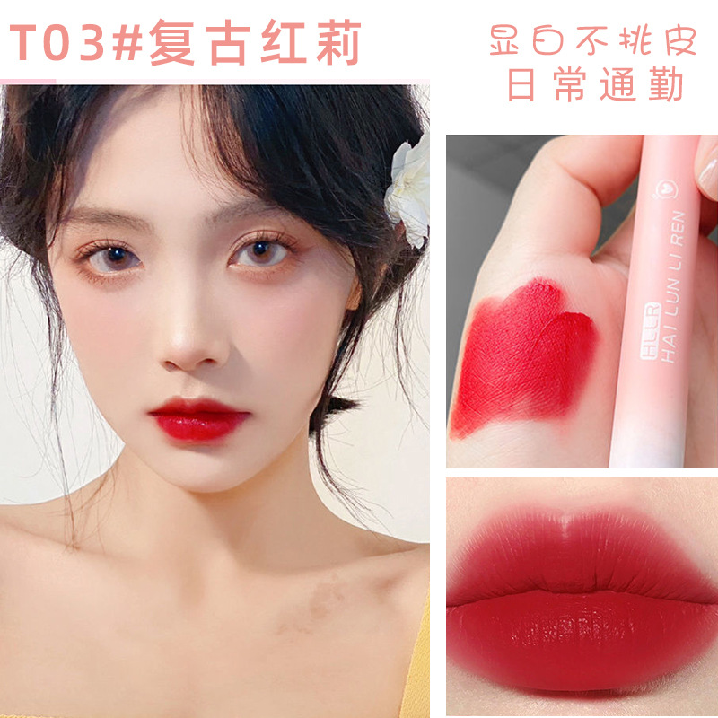 Ins Soft Velvet Pink Lipstick Lip Lacquer Nonstick Cup Matte Moisturizing Cosmetics Lip Mud Student Mist Smooth Color