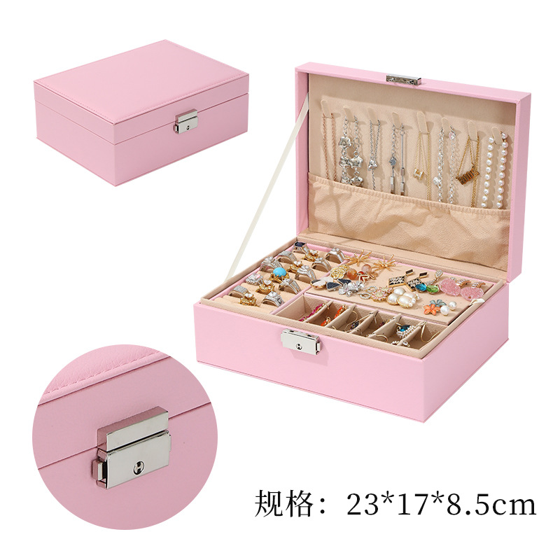 Jewelry Box Ring Stud Earrings Jewelry Storage Box Double-Layer Jewelry Box Large Capacity Pu Leather Box Wholesale