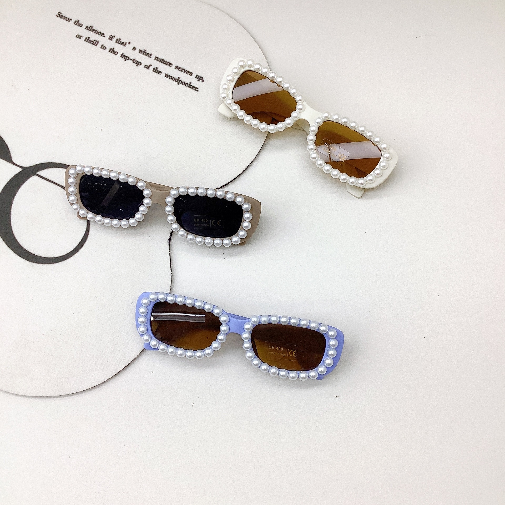 New Fashion Kids Sunglasses DIY Pearl Cute Concave Shape Baby Sunglasses Sunscreen UV Protection Glasses