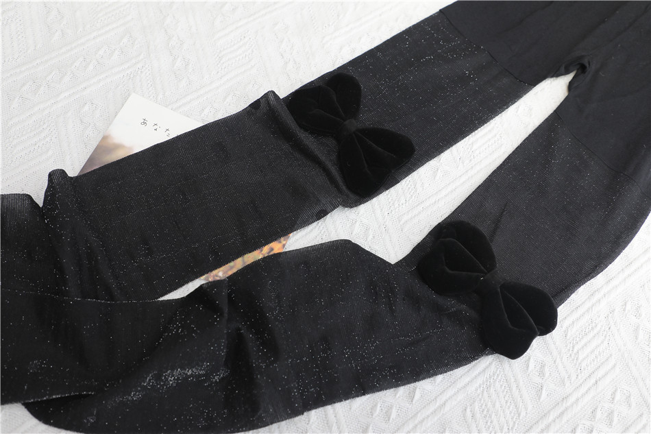 珠光波点黑色丝袜蝴蝶结百搭性感黑丝袜网红纯欲闪亮银丝连裤袜子