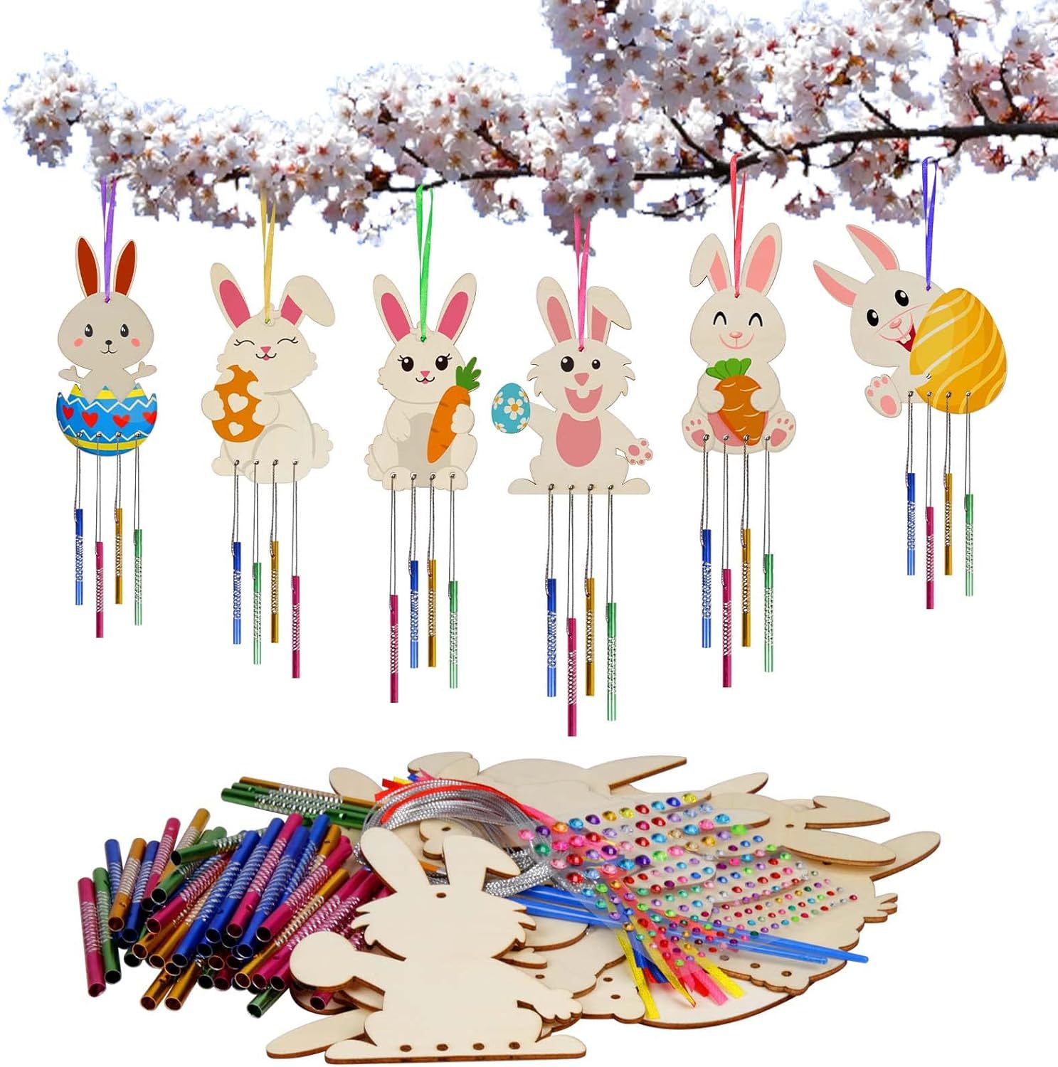 未完成的兔子风铃工艺套件DIY风铃儿童绘画工艺饰品花园家居装饰