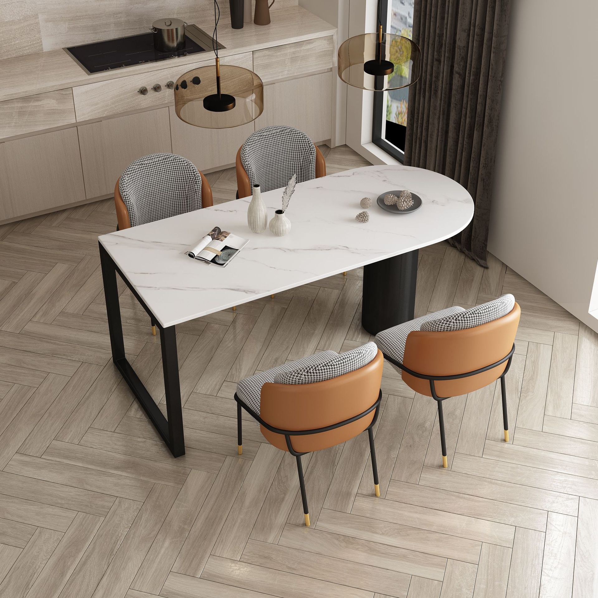 岩板餐桌椅组合北欧大理石现代简约小户型家用创意轻奢长方形餐桌