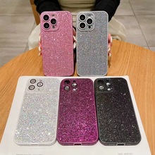 适用iphone15promax闪钻侧边贴钻PC手机壳自带镜头膜苹果14保护套