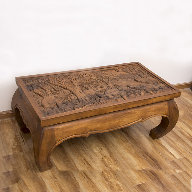 泰国进口手工实木雕刻茶几东南亚家具复古家居样板房小户型条桌