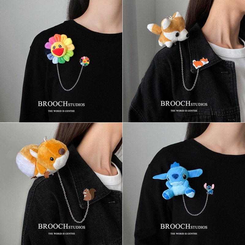 Brooch Cartoon Brooch 2021 New Trendy Plush Little Dinosaur Panda Pikachu Cute Japanese Style Ins Female