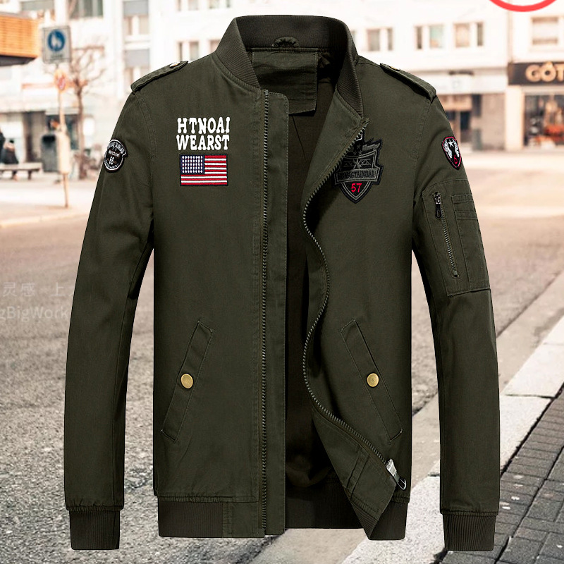 春季新款美国特种兵飞行员休闲工装夹克青年大码军装外套水洗纯棉