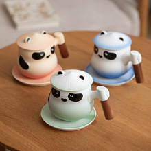 熊猫茶水分离泡茶杯子个人陶瓷马克杯带盖勺咖啡杯办公室创意礼物