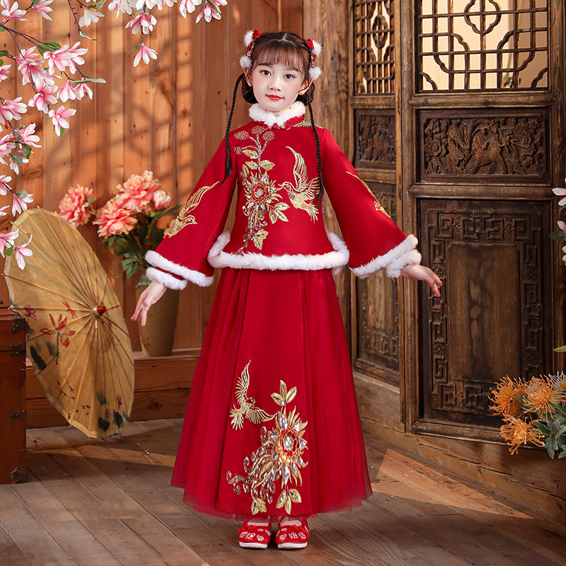汉服女童 春装加厚儿童古装唐装拜年服女宝宝超仙中国风汉服套装