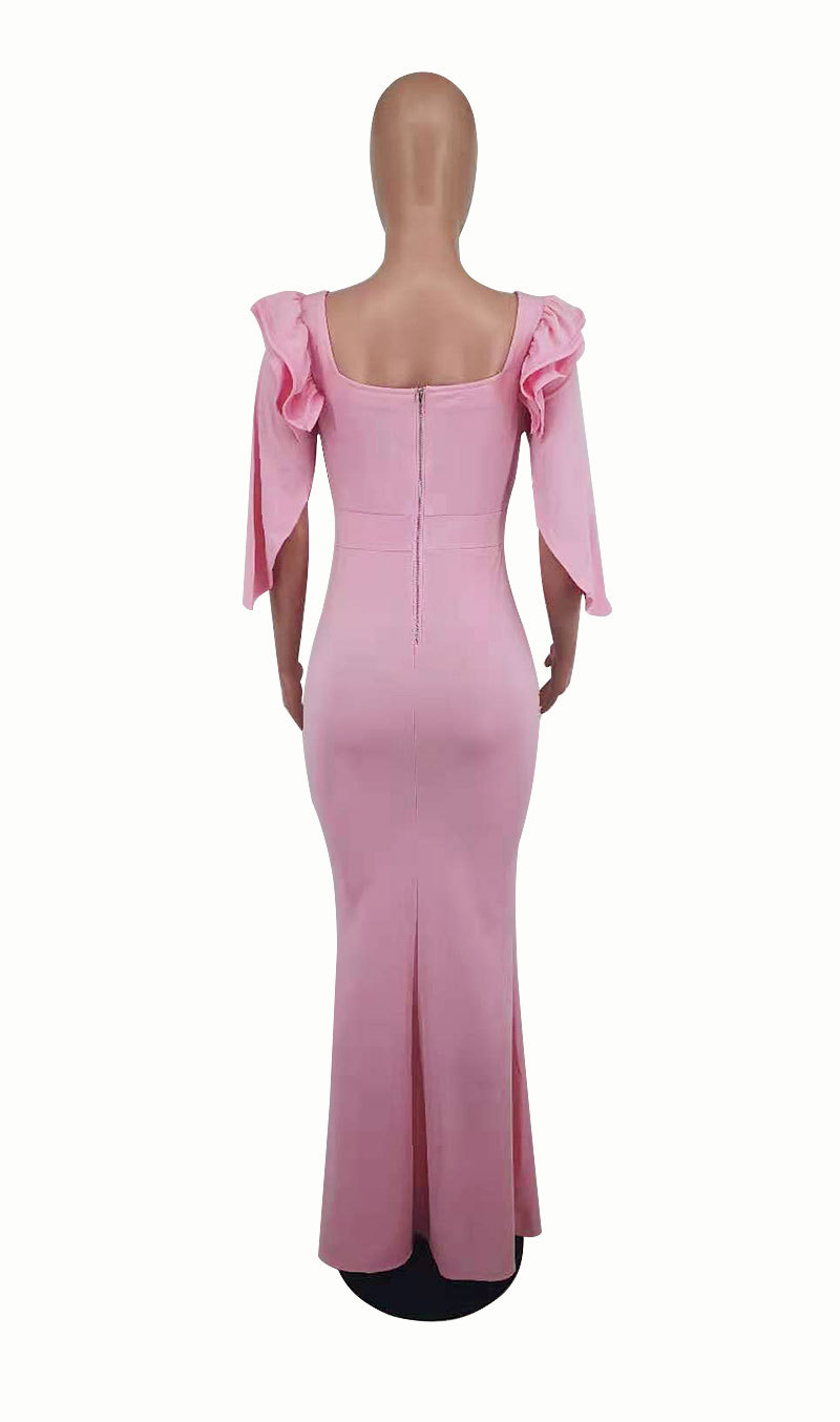 242裙子欧美连衣裙女2021夏季新款黑色长裙成熟纯色设计感休闲