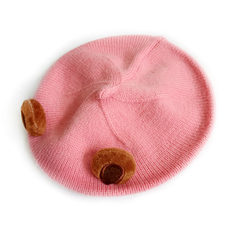 Chengwen Knitted Hat Children Beret New Sweet Cute Cartoon Bear the Girl in the Hat Western Style Woolen Cap
